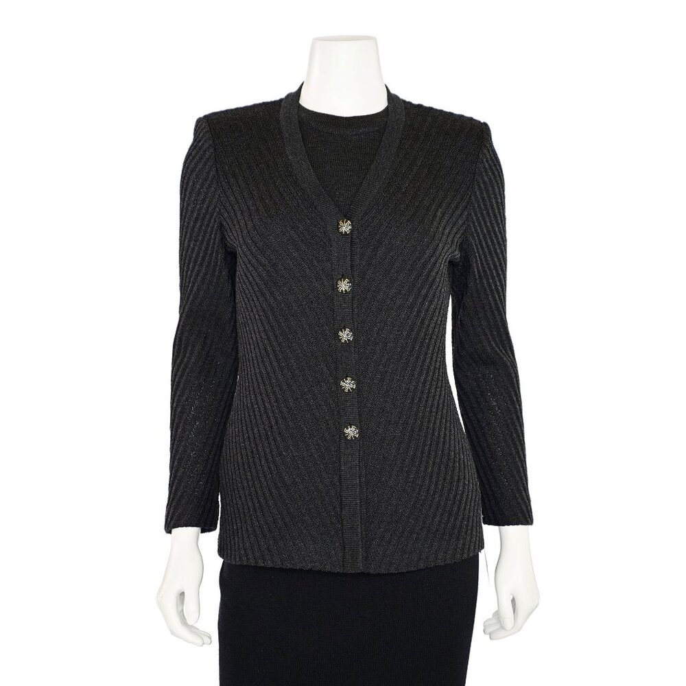 St. John Collection 2Pc Chevron Knit Twinset in Graphite Gray sz 2/S